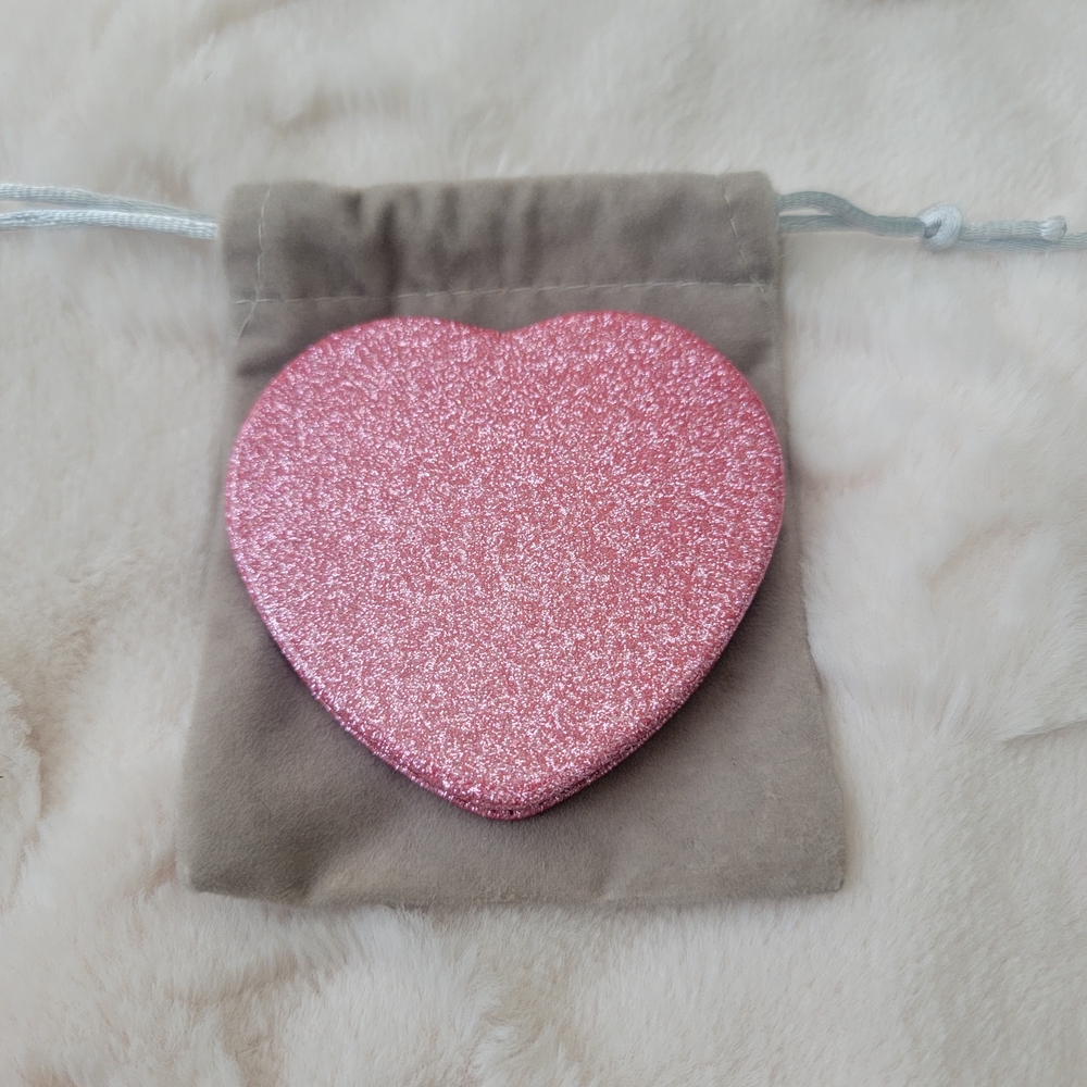 Heart-Shaped Pink Glitter Makeup Mirror